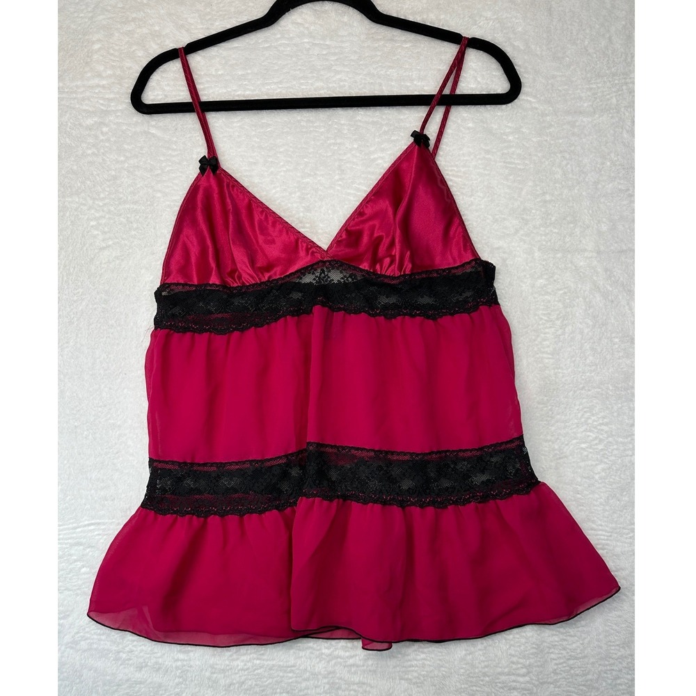 Secret Treasures Babydoll Camisole Women M Fuchsia Pink Black Lace Trim